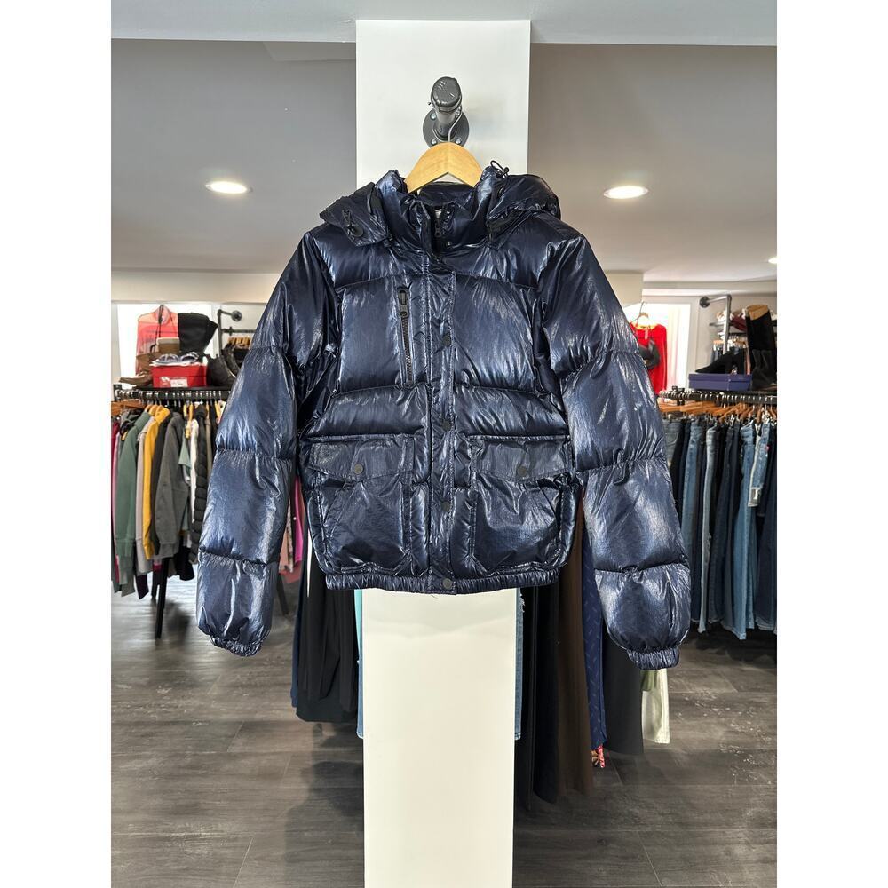 Blanc Noir Shiny Down Hooded Puffer Coat Size XS